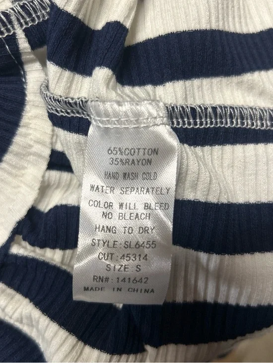 She + Sky Navy and White Striped Peplum Top - Picture 5 of 5